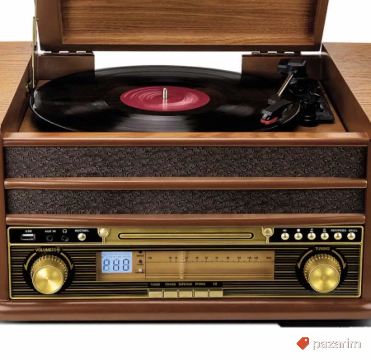 Drveni retro gramofon fm bt kasete rec 4
