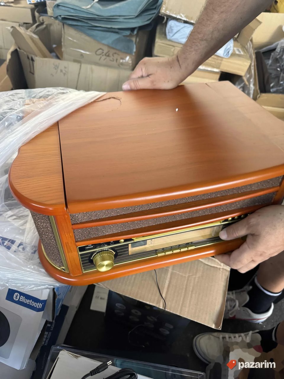 Drveni retro gramofon fm bt kasete rec 5