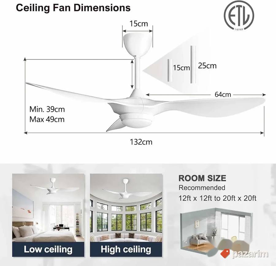 Reiga ventilator 132cm sa dimm svetlom u dva smera novo 7