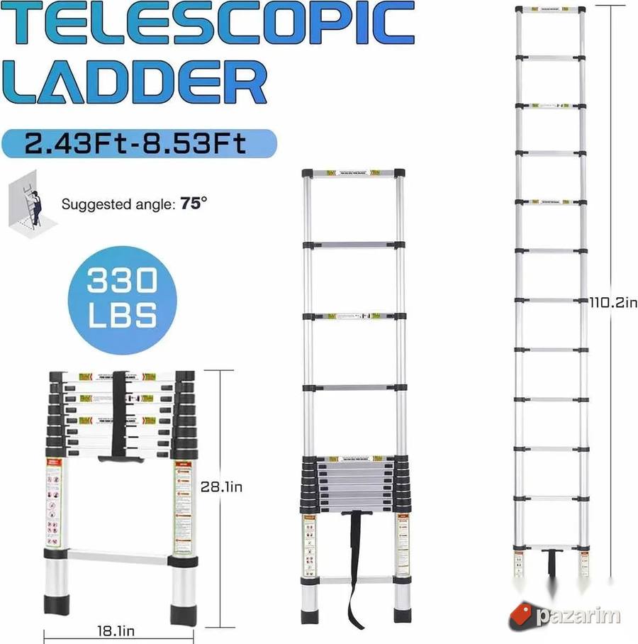 Teleskopske aluminijumske merdevine 2,6 m 2