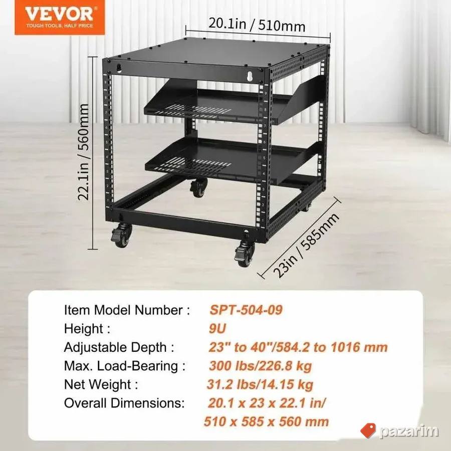 VEVOR 9U Serverski Rack – Mrežno Kućište sa Točkićima, Podes 7